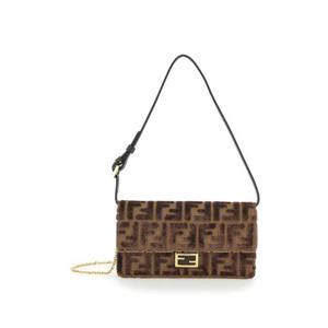 FENDI Brown Crossbody Bag with All Over FF Motif and Metallic FF Plaque on the Front in Cotton Woman 8M0498AT14F0L1B