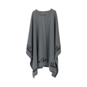 CHLOE KIDS Grey Crew Neck Cape with Logo Lettering on the Edges in Cotton Girl C20667A46