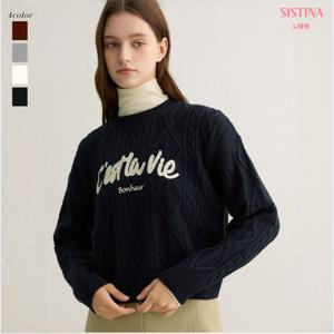 [시스티나]여성 FW 꽈베기 레터링 자수 라운드넥 크롭 니트 O4I190