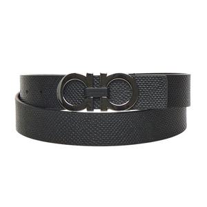 25 FW 페라가모 블랙 카프스킨 로고 인그레이빙 버클 벨트 670391781607