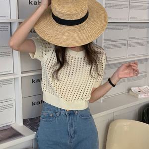 슈팅스타 / 뜨개 짜임 시스루 펀칭 크롭 여름 니트 반팔티 19025