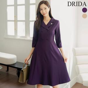 [드리다] 여성 봄 가을 카라 A라인 플레어 슬림핏 빅사이즈 정장 원피스 40-50대 미시 하객 상견례 오