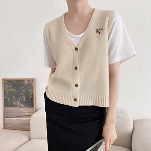 [샵앤]체리 국산 여성 레귤러핏 단추오픈 간절기 레이어드 니트 조끼 21DS-WVS-2480-오트밀
