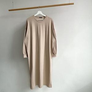 [샵앤]베이직 국산 여성 라운드 오버핏 이지 등원룩 롱원피스 ARA-WDR-3085-진베이지