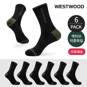 웨스트우드 남성 쿠션 컬러 라인 포인트 등산 중장목양말 6P_BK
