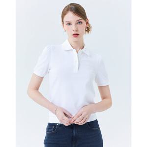헤지스 여성 24SS 클리어런스화이트 솔리드 면혼방 반팔카라티셔츠 HSTS4BC43WT