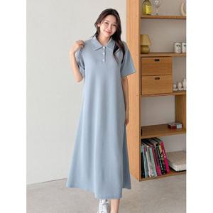 [샵앤]베이직 카라 단추오픈 A라인 여성 반팔 원피스 ARA-WDR-3194-소라