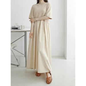 [샵앤]국산 라운드 5부 원마일 데일리 여성 반팔 면 롱원피스 AMI-WDR-3262-블랙