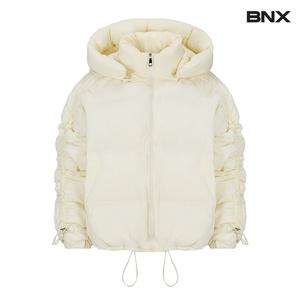 [비엔엑스]후드 소매 셔링 스트링 패딩 점퍼 (BW4JP008L0)