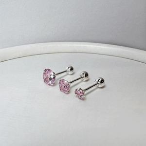 실버 925 은은한 핑크빛 큐빅 피어싱 3mm