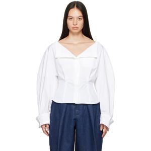 25 FW 쟈크뮈스 여성 화이트 라 카사 라 슈미즈 바르코 셔츠 242553F109013