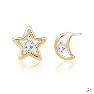 별님달님14K 골드 별 달 언발란스 일자침 금 귀걸이