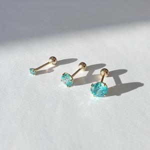 14k 에메랄드 큐빅 아웃컨츠 피어싱 4mm