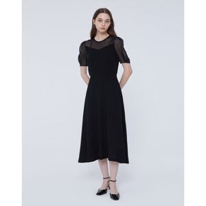 질스튜어트 뉴욕 여성 24SS 클리어런스블랙 소재 배색 퍼프 소매 반팔 롱원피스 JSDR4B490BK