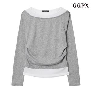 [GGPX]배색 레이어드 셔링 티셔츠 (GPALW012D)