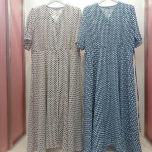 Latium HC06 잔잔 브이넥 다이아 앞오픈 A라인 플리츠 쉬폰 롱 반팔 원피스 T2527op03