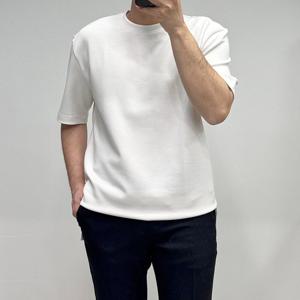 [바쏘옴므]세미오버핏 무지 남자 반팔 티셔츠 크림 WSY2GK15ACM