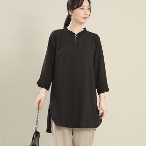 애비뉴투지 엄마옷 키홀 셔링 쉬폰 봄 가을 정장 옆트임 롱 블라우스 B04526