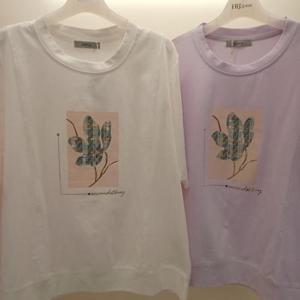 Destijl HC06 엉덩이길이 5부 소매 데일리 그린 라운드 반팔 부드러운 티 D2523ts10