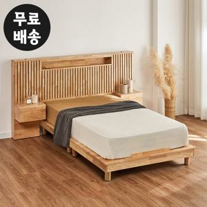 데오 고무나무 원목 침대프레임 퀸사이즈 협탁_내츄럴