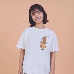 키밍 한국 라면 귀여운 그래픽 캐쥬얼 반팔티