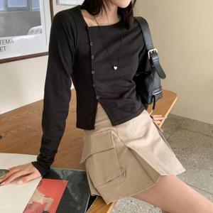 아트박스/옷자락 여자 봄 보트넥 허니 페이크 크롭 티셔츠