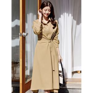 [시크라인]스테즈 버클 셔링 셔츠 원피스 빅사이즈/오피스룩/하객룩