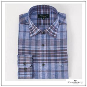 [카운테스마라(셔츠)]린넨혼방 멀티체크 캐주얼 남방 일반핏 긴소매(P) CDCW1C2110B0