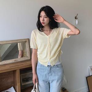 여성 잔주름 스웨터 비스코스 펀칭 하트 가디건