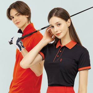 샵앤) 국산 여성 쿨론 카라 배색 포인트 반팔 골프티셔츠 SC-WSH-G0020