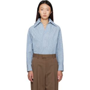 보테가베네타 셔츠 블루 코튼   리넨 스트라이프 셔츠 251798F109002