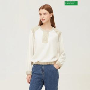 베네통 뽀글 칼라 배색 티셔츠 BATS94361_WH