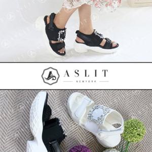 [애슬릿] 큐빅 장식 벨크로 스트랩 슬링백 스포티 샌들