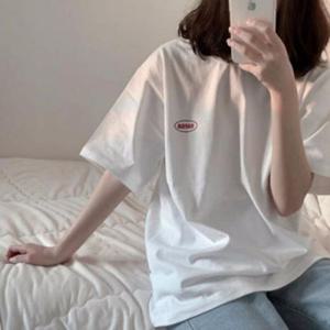 S27156 루즈가슴영문 라운드 반팔TIT 반팔 롱티 여성 원피스