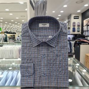 [레노마셔츠]린넨 혼방 체크 일반핏 긴소매RNSSG1034BU_GN