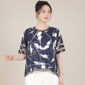 [애비뉴투지]소매 망사 시스루 배색 여름 반팔 블라우스 B08536
