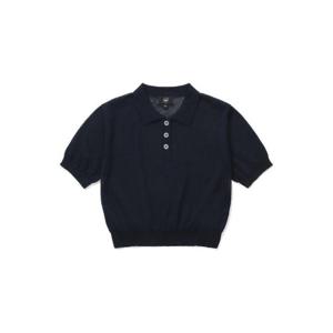 M 커버낫반팔티 CQK CO2402KT74-NA 우먼 시어 카라 크롭 하프니트 Navy