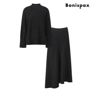 [보니스팍스(여성의류)]하프넥 니트 밴딩 언발 스커트 셋업  XP3OW002L0