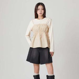[랩]뷔스티에 배색 긴팔 티셔츠 블라우스(AR3WB867)