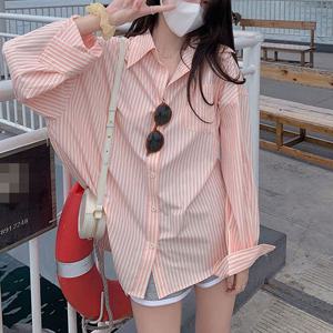F007512_배색스트라이프 포켓 루즈핏셔츠 롱셔츠남방