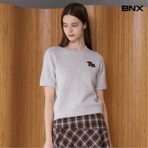 [BNX]라운드넥 자수 반팔 니트 (BX3KP005L0)