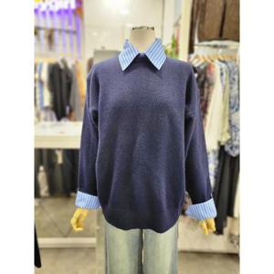 밸리걸 세이브존01 카라 탈부착 셔츠 배색 도톰 니트 823570