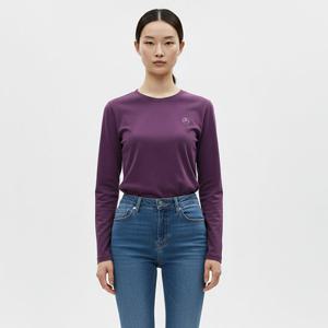 샵앤) 국산 여성 라운드 러브 스마일 자수 긴팔 면 티셔츠 DAI-WSH-20816-딥퍼플