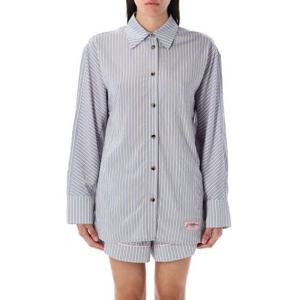 가니 반팔 티셔츠 W03126933 326 LIGHT BLUE STRIPED