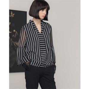 [제이비리파인] STRIPE SHIRTS BLOUSE WITH LACE HEM