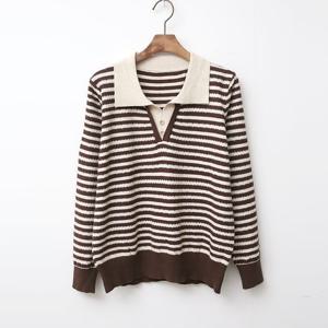 [샵앤]이중 단가라 여성 카라넥 간절기 데일리 긴팔 니트 티셔츠 DGB-WKN-2680-브라운