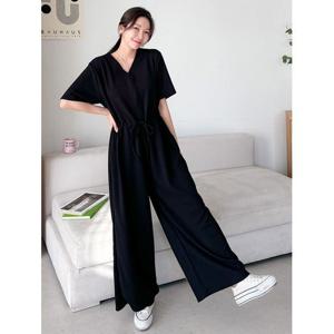 [샵앤]보이 여성 5부 집업Y반오픈 이지웨어 등원룩 원마일 데일리 반팔 점프슈트 ARA-WPT-3239-블랙