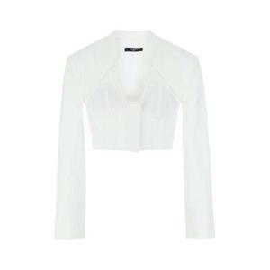 발망 스탠드 카라 브이넥 크롭 코튼 셔츠 905563