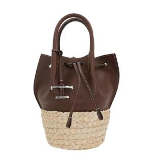TODS T 로고 참 레더 라피아 미디엄 토트백 1935813