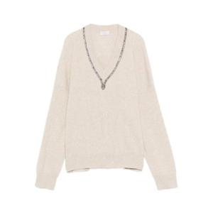 25 FW Brunello Cucinelli 크리스털 장식 V넥 스웨터 M12220902C9731 TP441108826